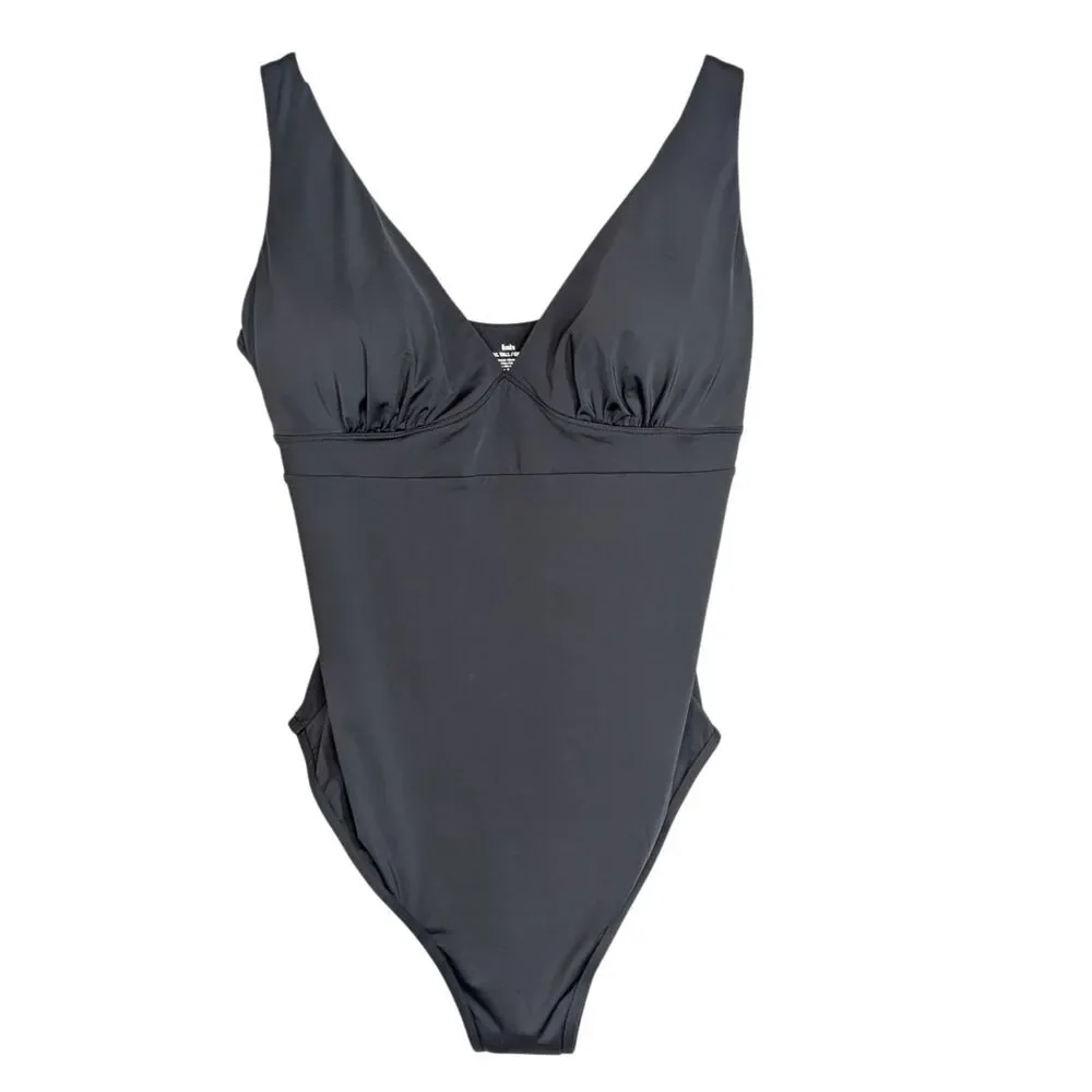 NWT Knix Leakproof Deep V One Piece Swimsuit Long Torso Sz XXL Black Simple